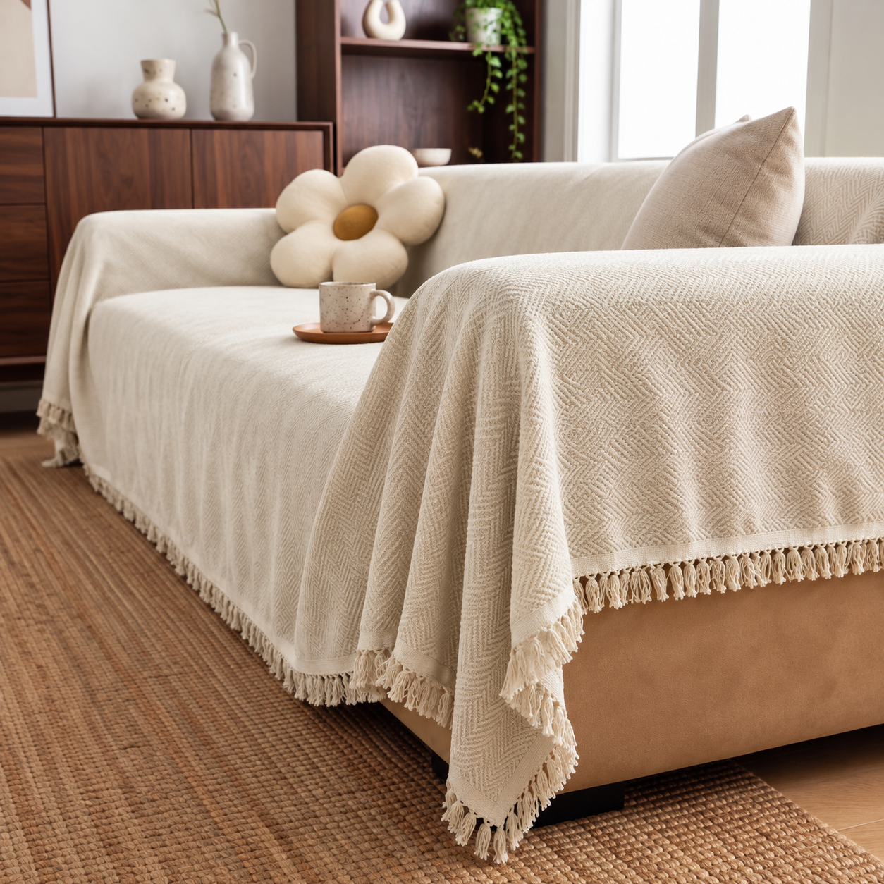 Chenille Herringbone Draped Sofa Cover