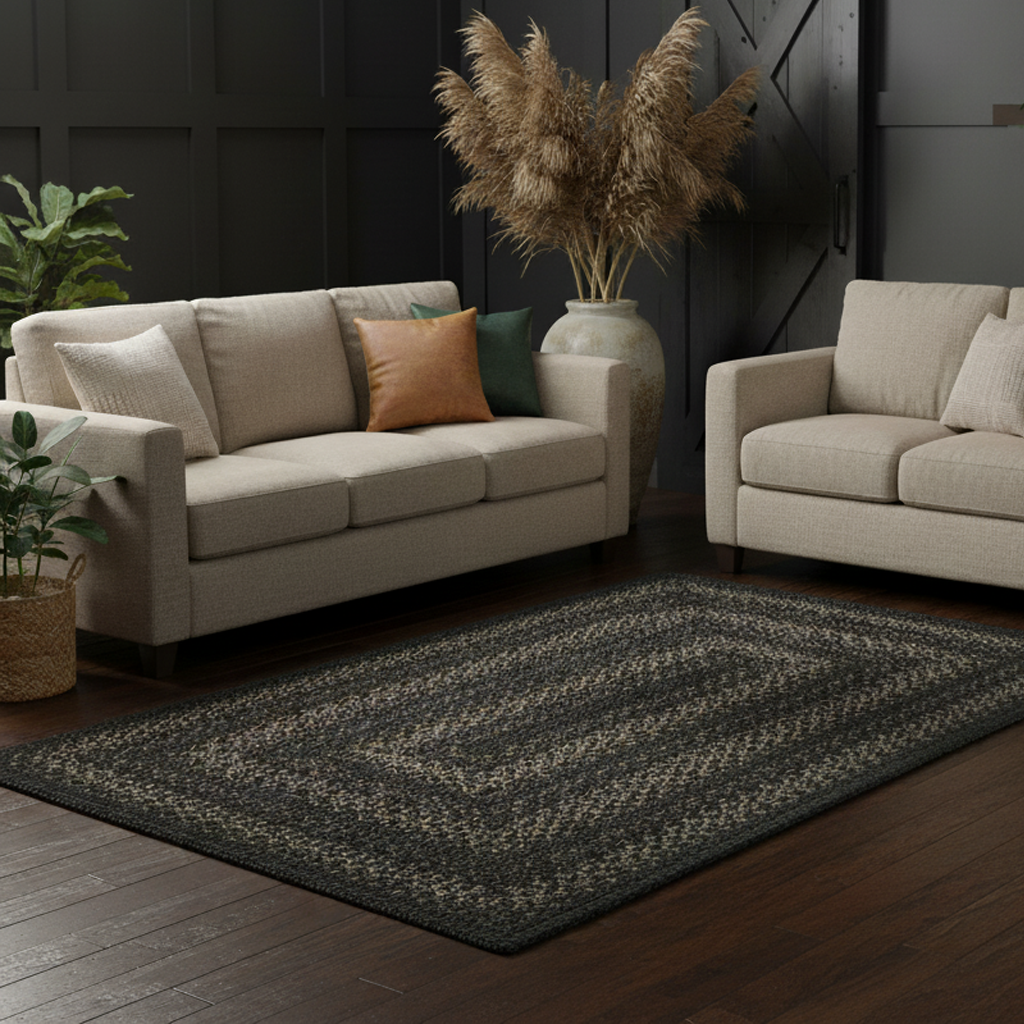 Jet Black Braided Jute Rug