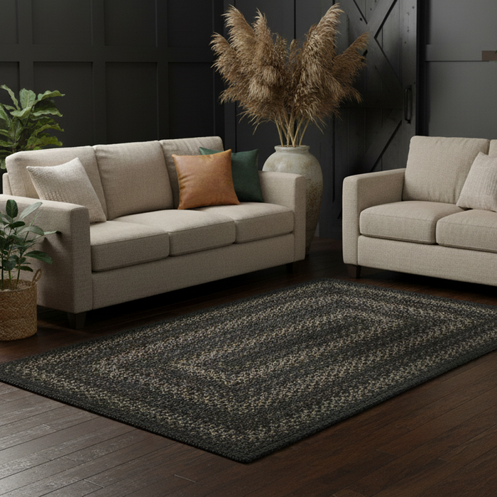 Jet Black Braided Jute Rug