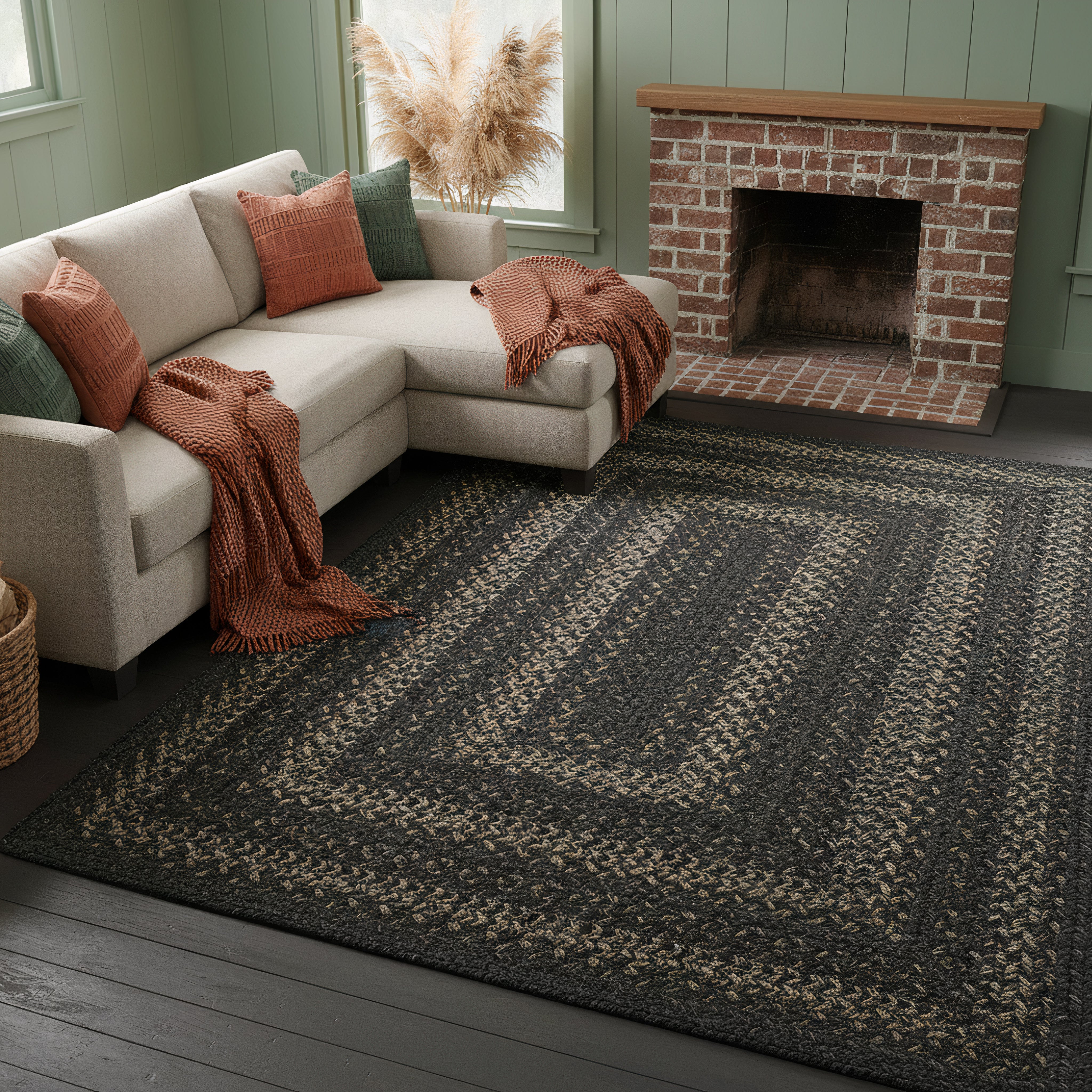 Jet Black Braided Jute Rug