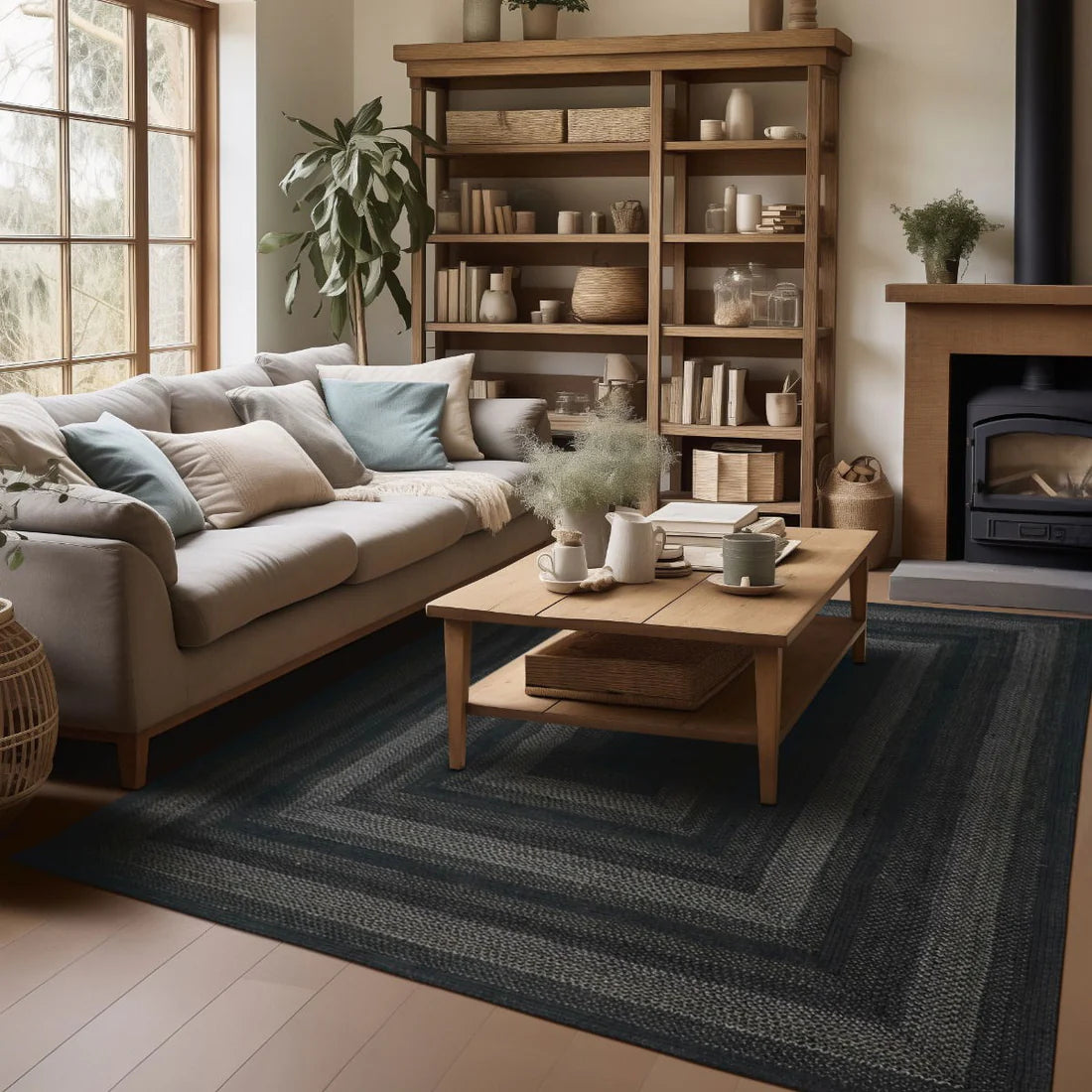 Jet Black Braided Jute Rug