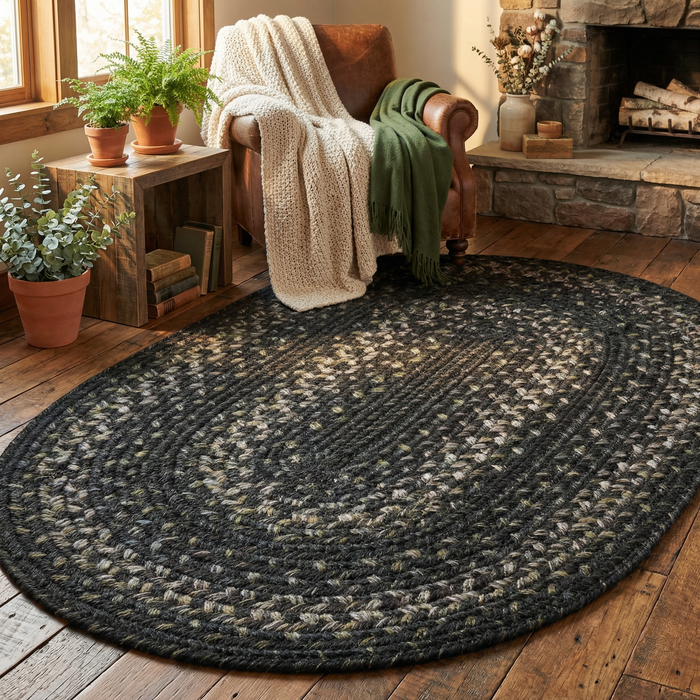 Jet Black Braided Oval Jute Rug