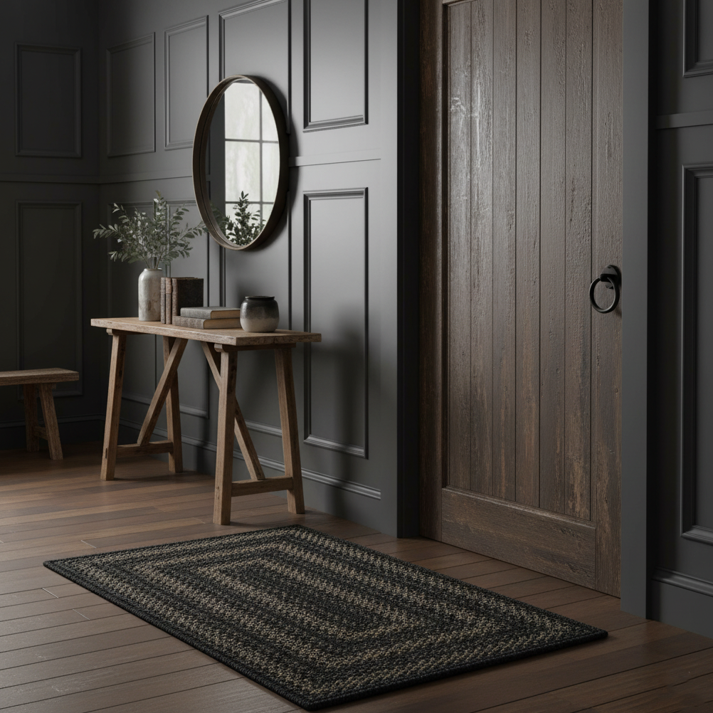 Jet Black Braided Jute Accent Rug