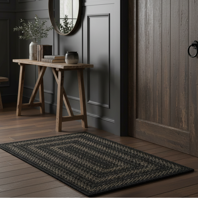 Jet Black Braided Jute Accent Rug