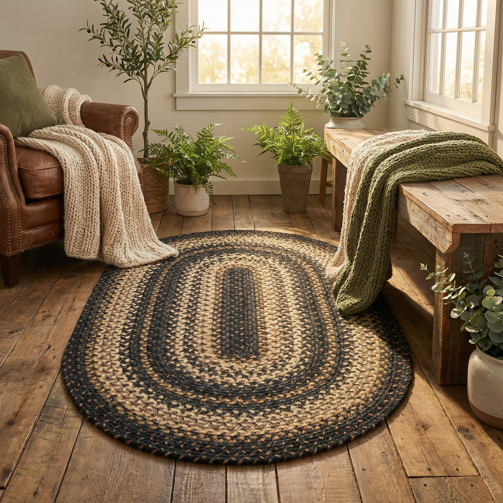 Kilimanjaro Black Braided Oval Jute Rug