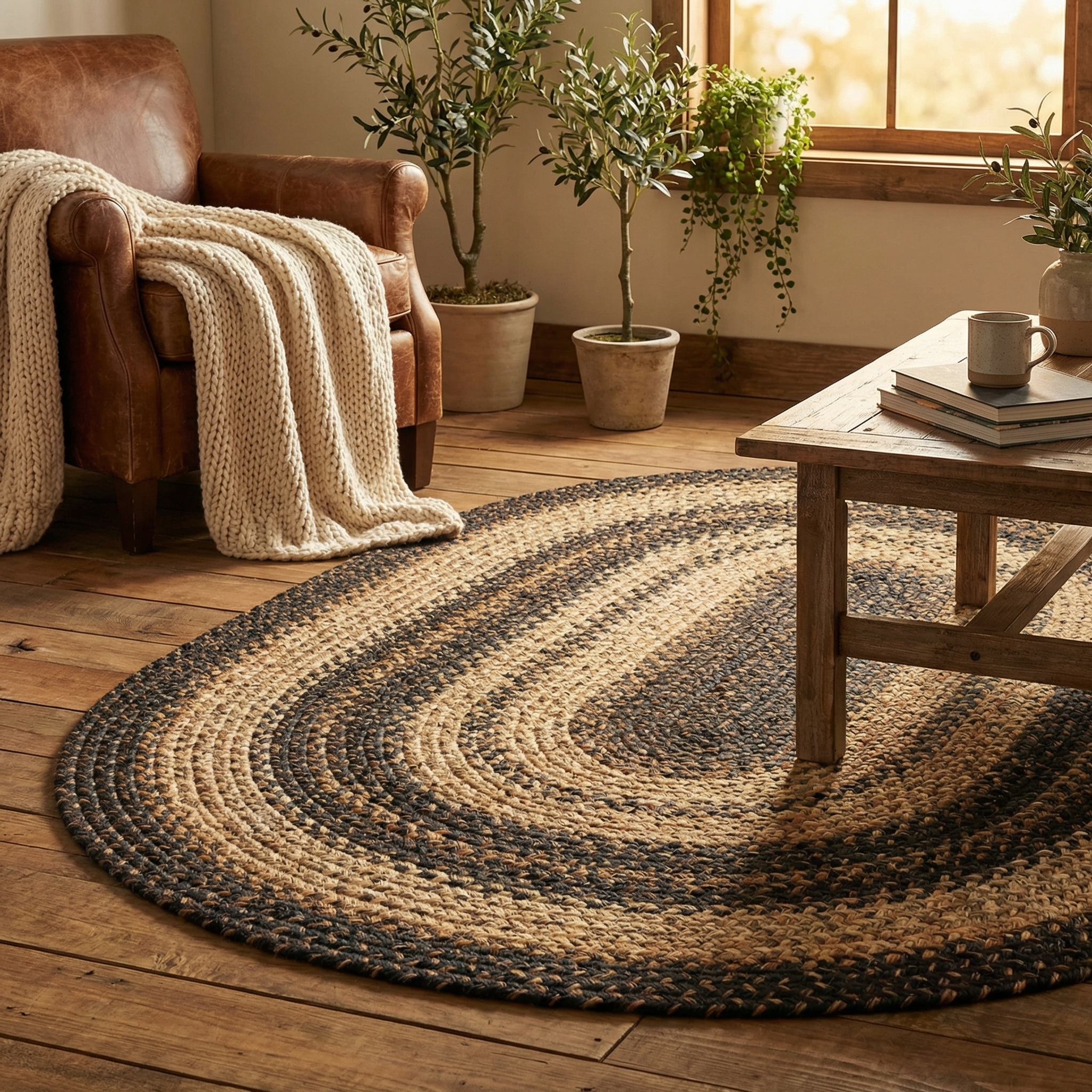Kilimanjaro Black Braided Oval Jute Rug