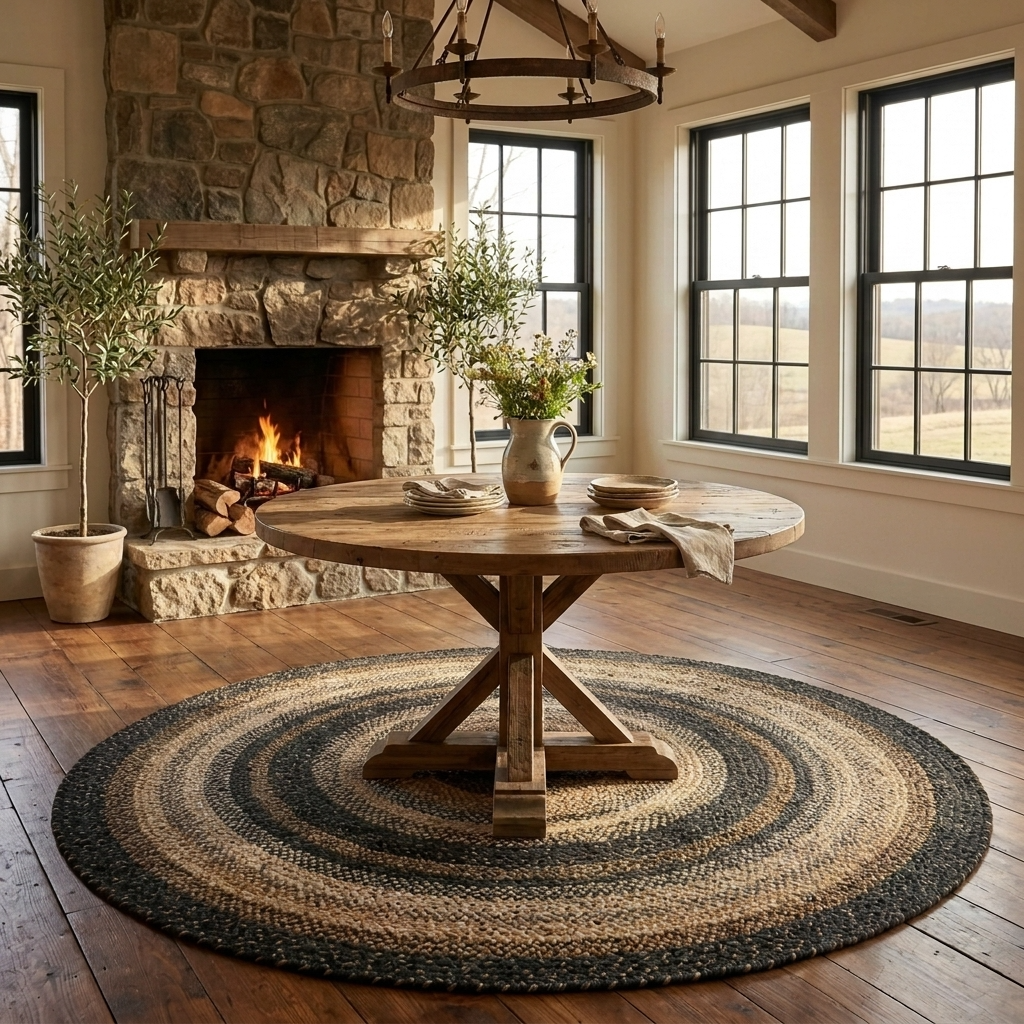 Round 6' Kilimanjaro Black Braided Jute Rug