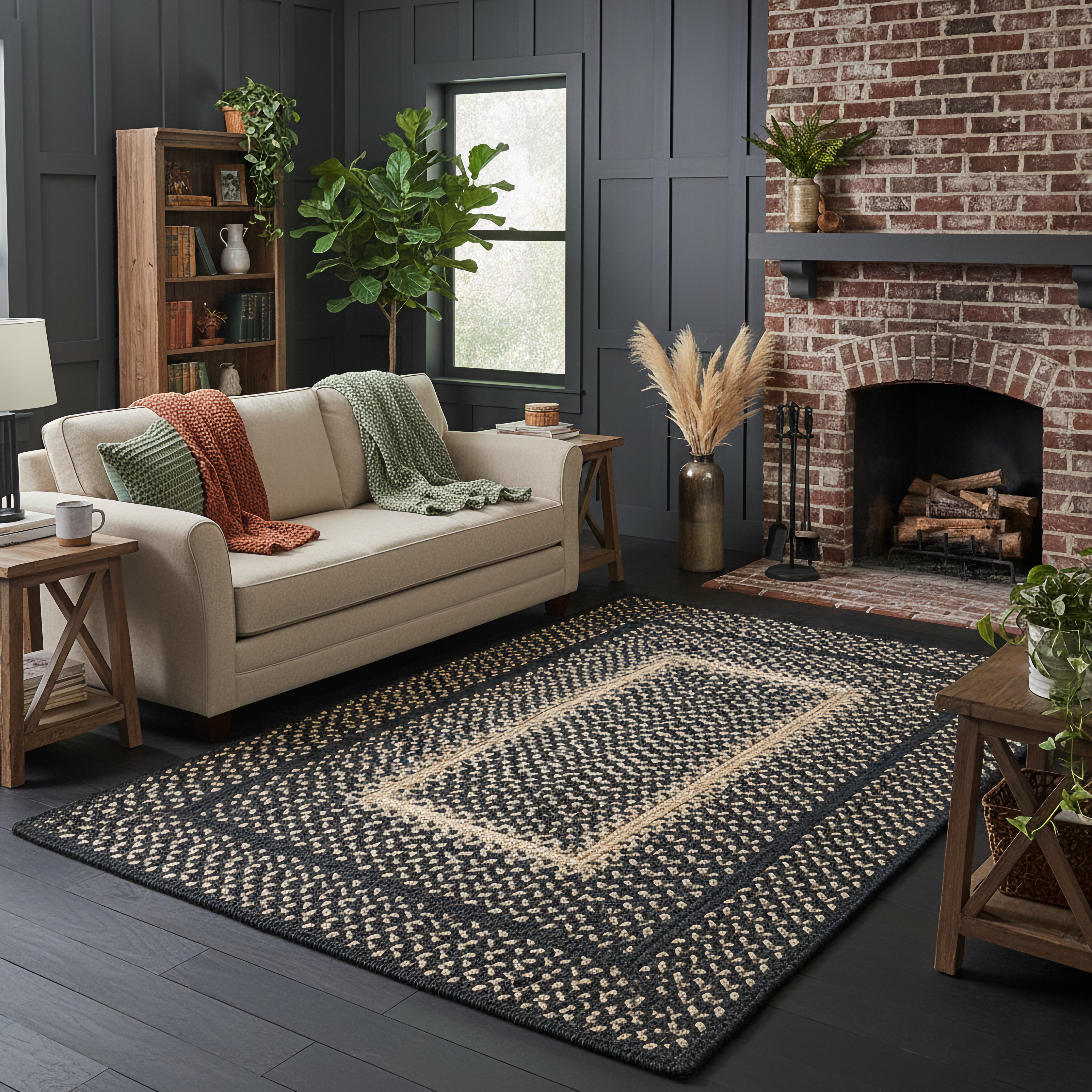 Charcoal Natural Braided Jute Rug