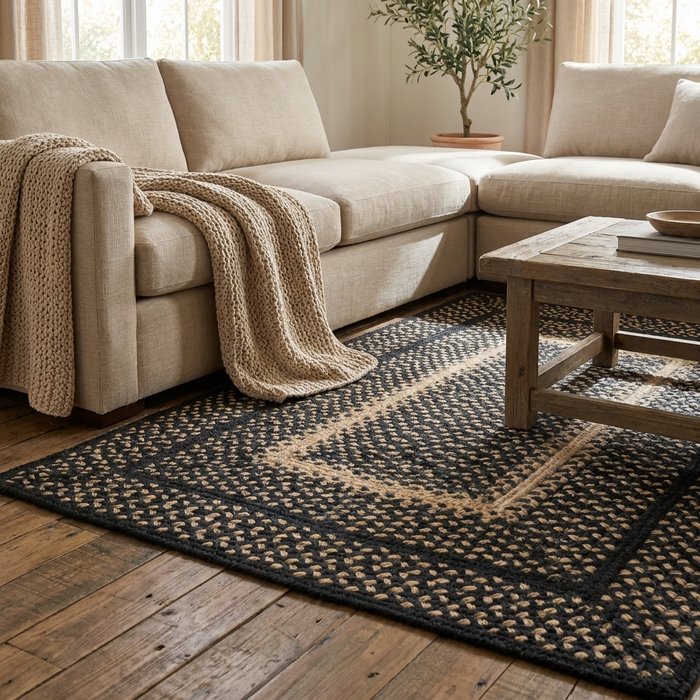 Charcoal Natural Braided Jute Rug