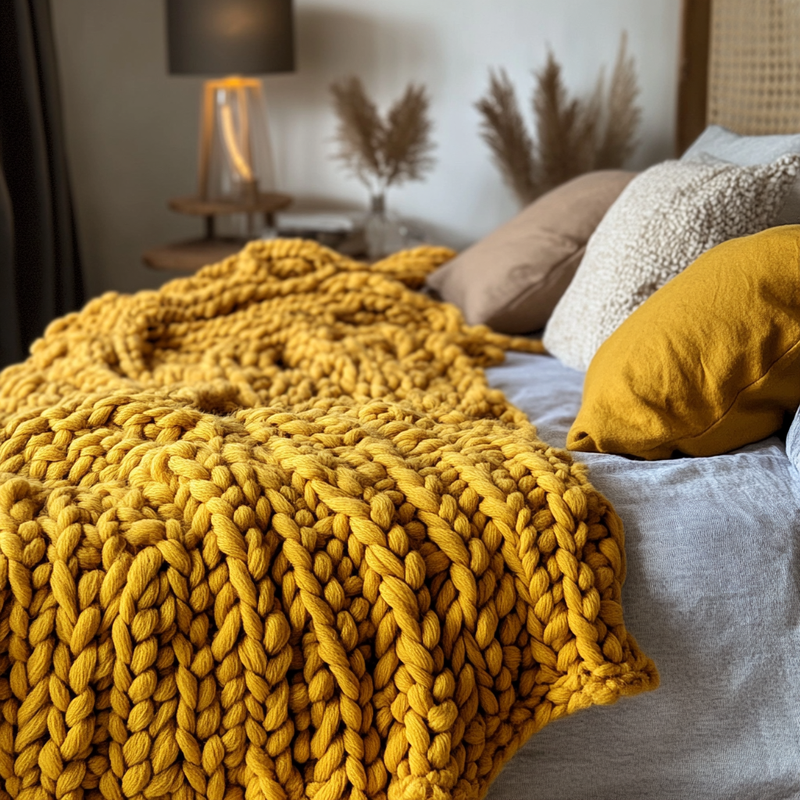 Mustard chunky knitted throw hotsell