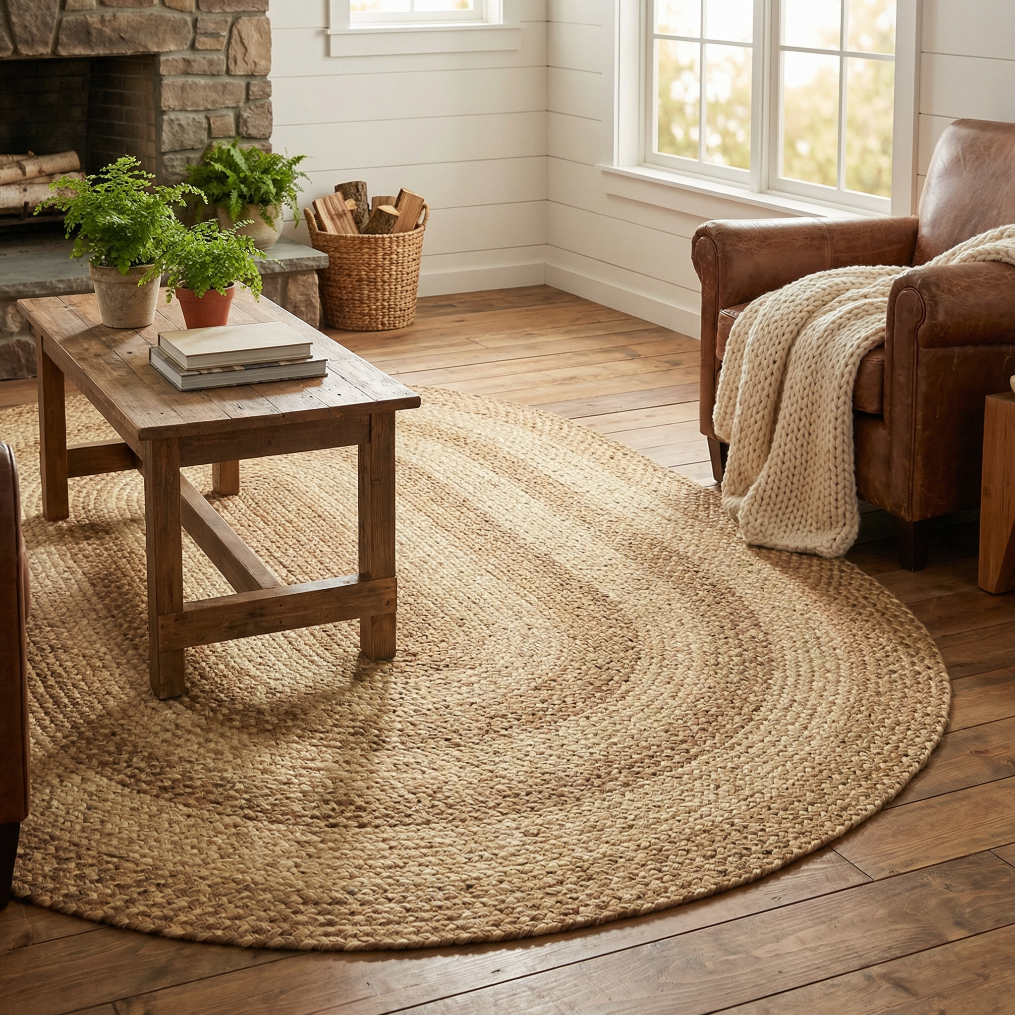 Natural Braided Oval Jute Rug