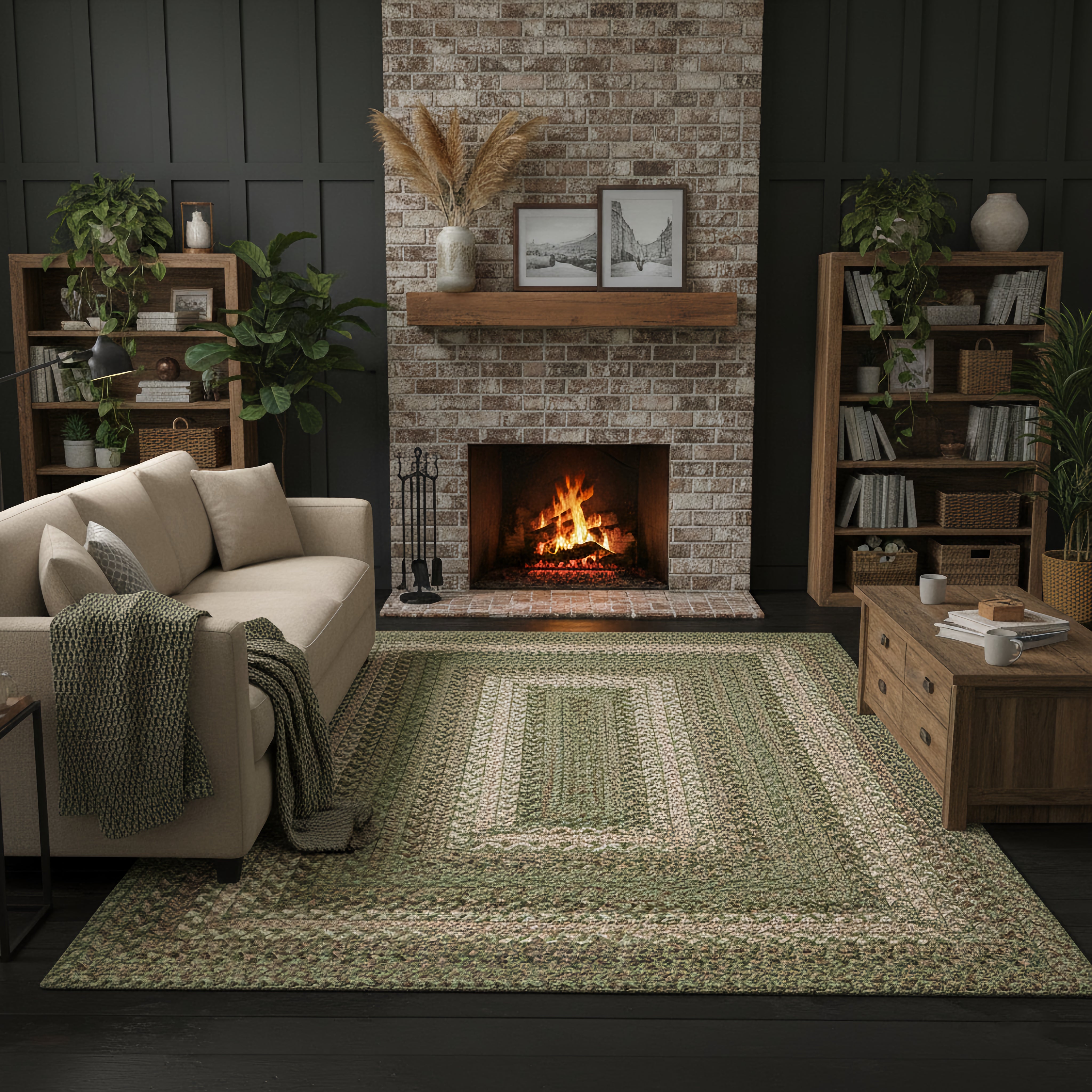 Olive Green Braided Jute Rug