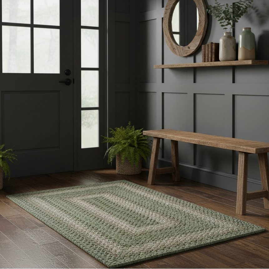 Olive Green Braided Jute Accent Rug