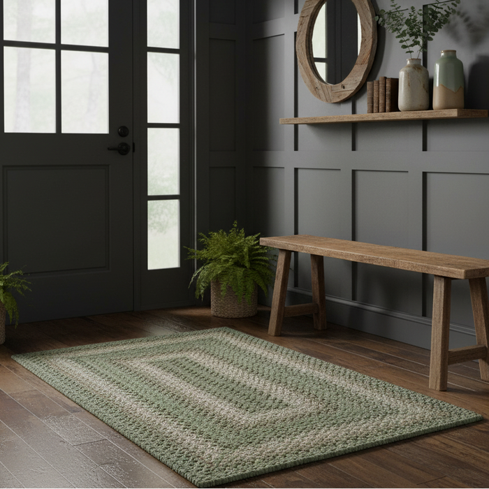 Olive Green Braided Jute Accent Rug