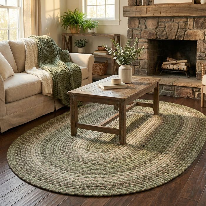 Olive Green Braided Oval Jute Rug