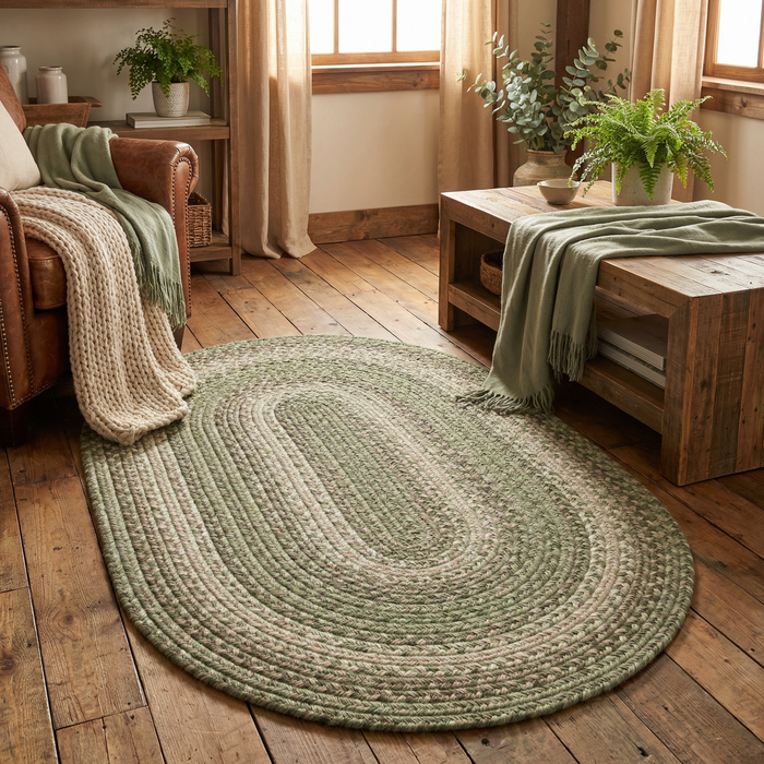Olive Green Braided Oval Jute Rug