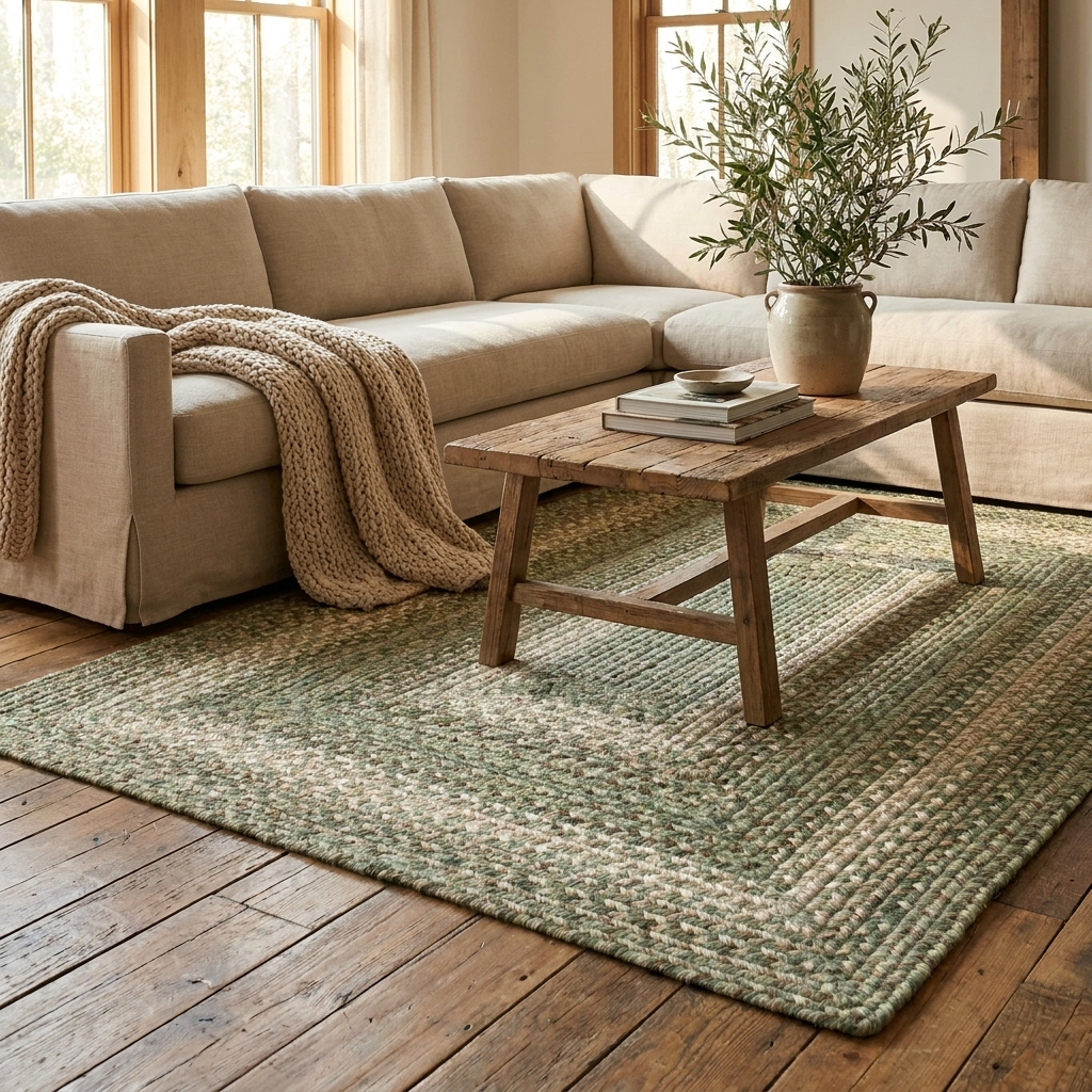 Olive Green Braided Jute Rug