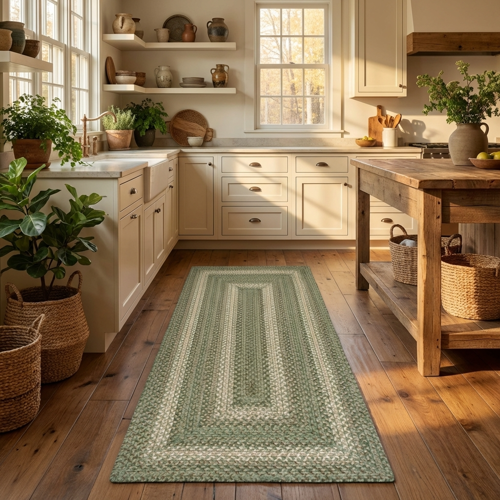 Olive Green Braided Jute Rug