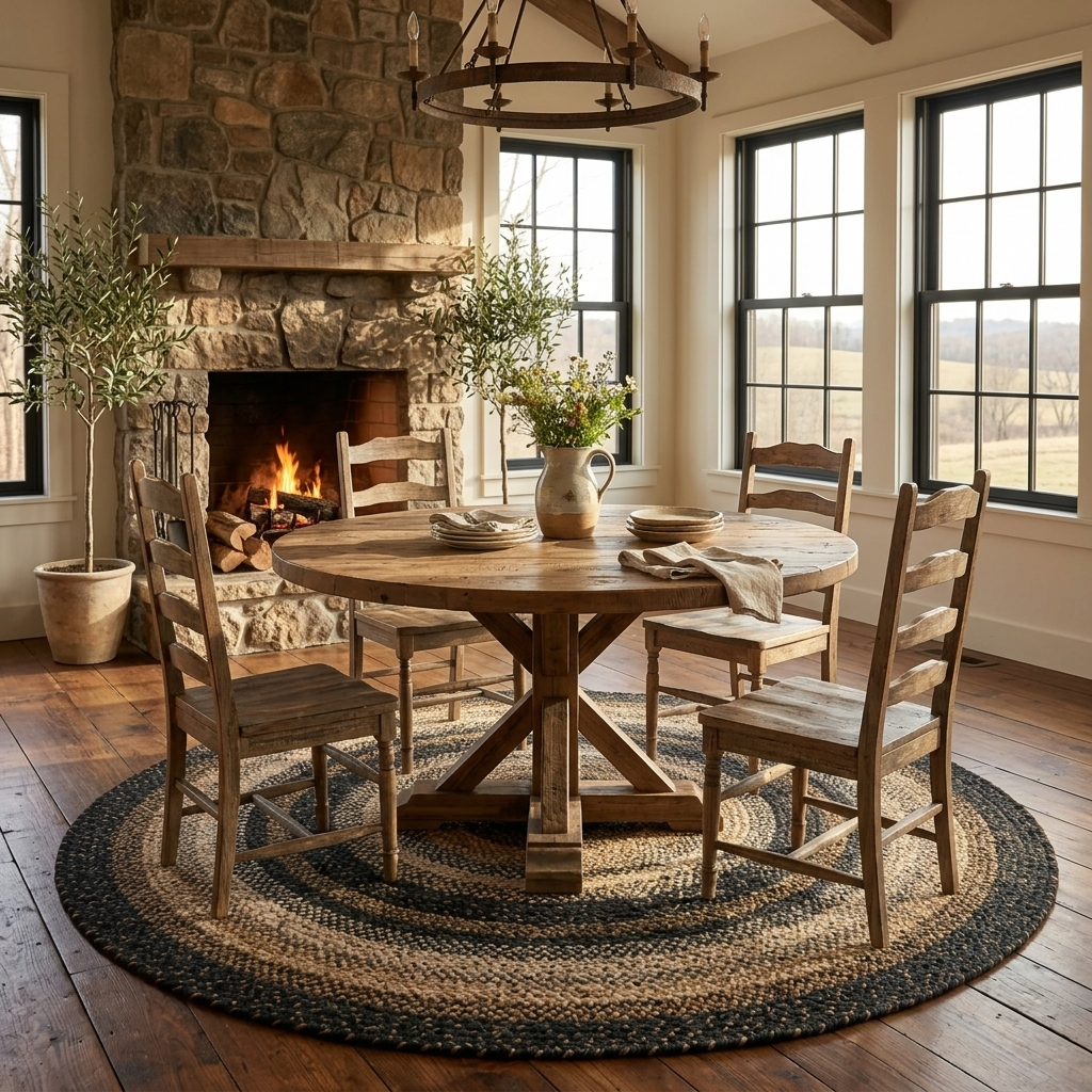 Round 6' Kilimanjaro Black Braided Jute Rug