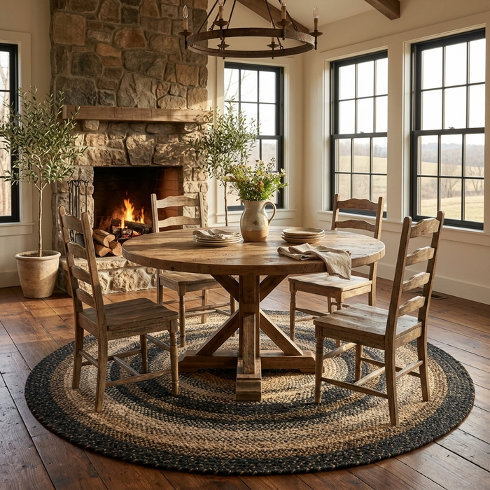 Round 6' Kilimanjaro Black Braided Jute Rug