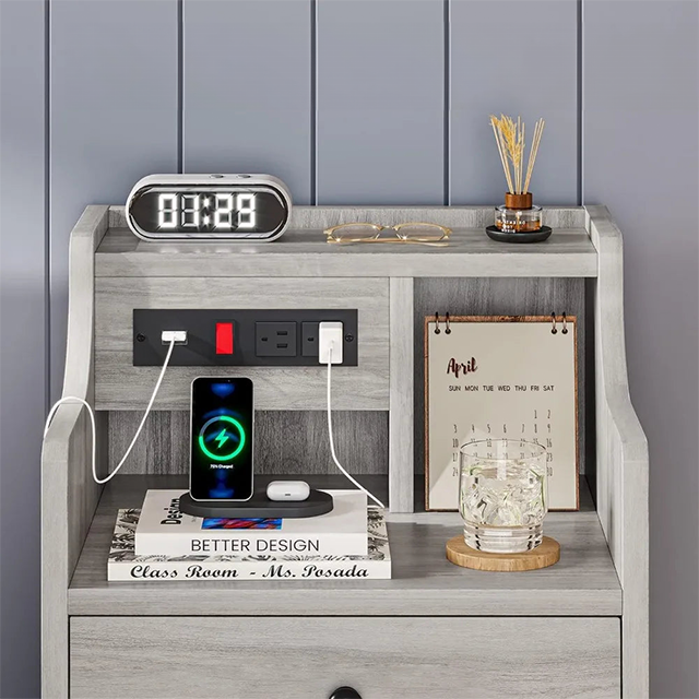 Chic 3 Drawer Nightstand With Charging Station