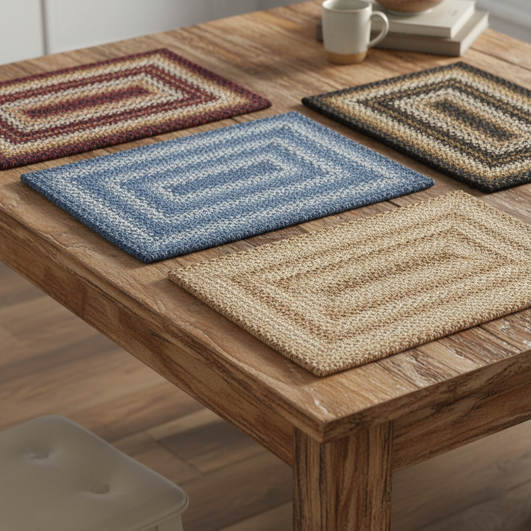Colour swatches of the braided jute rug range