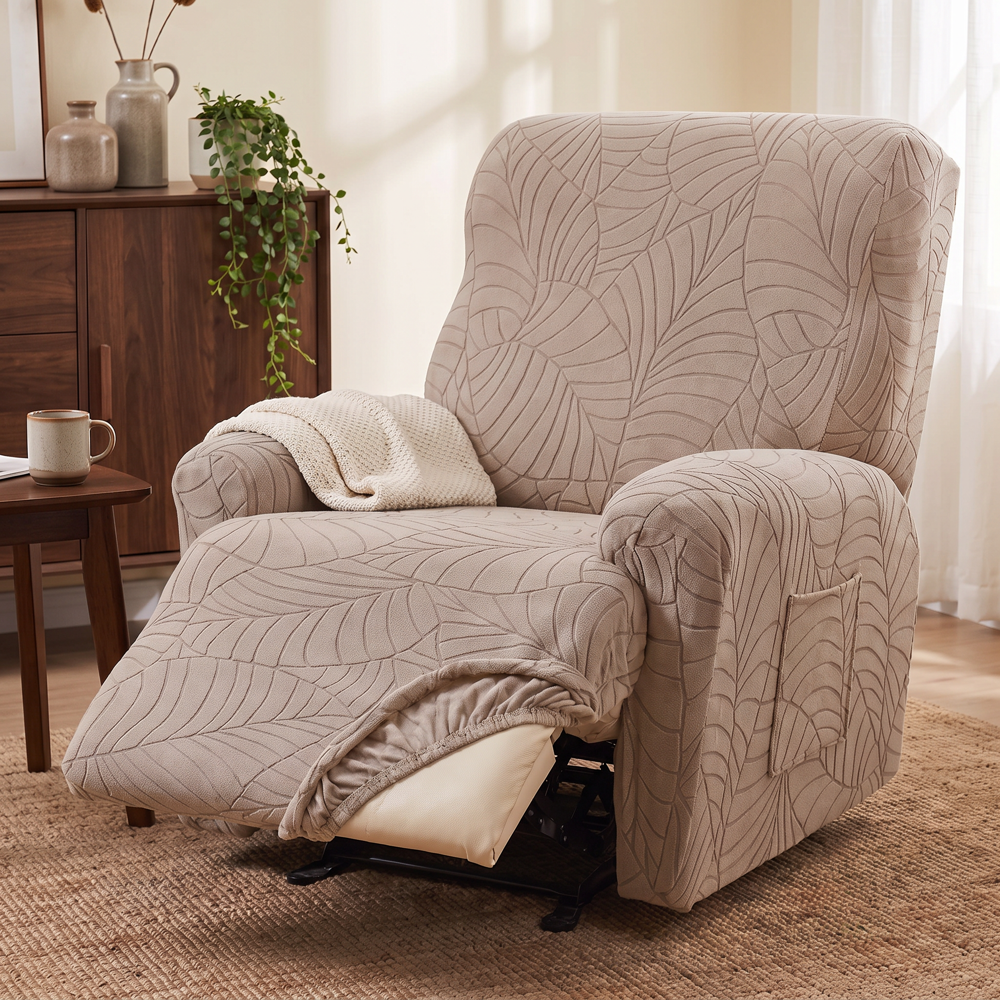 Leaf Jacquard Stretch Recliner Chair Cover