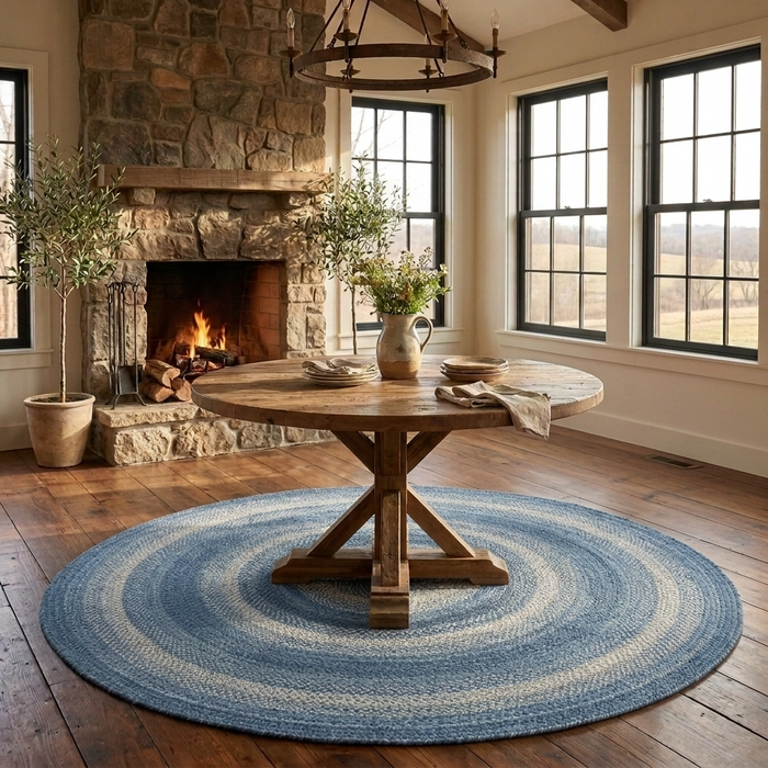 Round 6' Denim Blue Braided Jute Rug