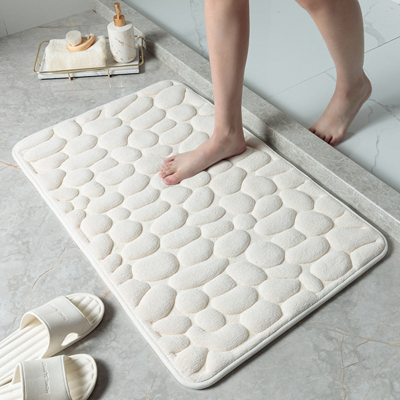 Large Bath Mats White/Grey Patterned Non Slip Absorbent Washable