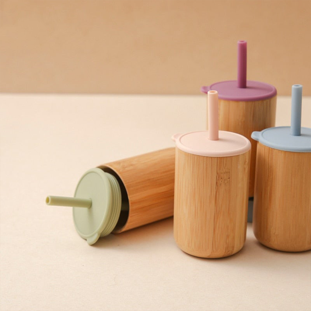 Bamboo & Silicon Sippy Cup With Straw
