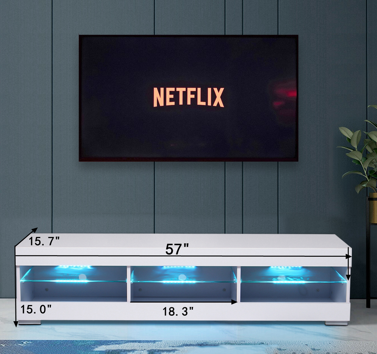 White Modern TV Cabinet Light Up TV Console Stand Gloss White