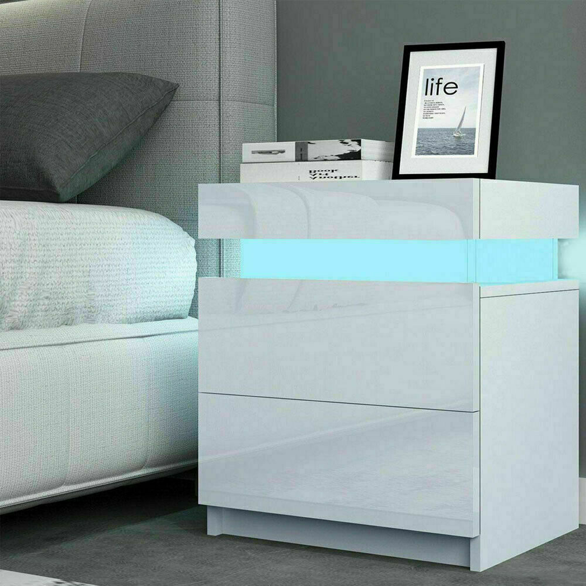 Light Up Nightstand Black White Bedside Table Bedside