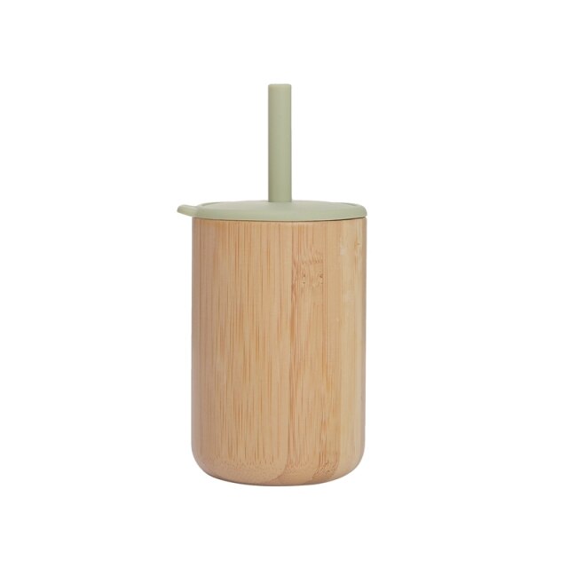 Schnabeltasse aus Bambus und Silikon mit Strohhalm